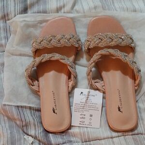 Beige Rhinestone Sandals by